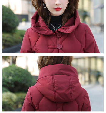 2023 Snow Coat Winter Parka For Women Embroidery Down Jacket Ζεστό casual χαλαρό γυναικείο μπουφάν με κουκούλα βαμβακερό μακρύ πάρκα