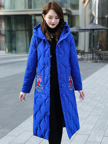 2023 Snow Coat Winter Parka For Women Embroidery Down Jacket Ζεστό casual χαλαρό γυναικείο μπουφάν με κουκούλα βαμβακερό μακρύ πάρκα