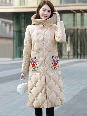 2023 Snow Coat Winter Parka For Women Embroidery Down Jacket Ζεστό casual χαλαρό γυναικείο μπουφάν με κουκούλα βαμβακερό μακρύ πάρκα