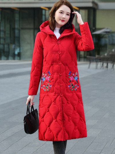 2023 Jachetă de zăpadă Parka de iarnă pentru femei Jachetă din puf cu broderie caldă, ocazională, cu glugă, parka lungă căptușită din bumbac