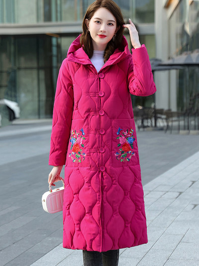 2023 Jachetă de zăpadă Parka de iarnă pentru femei Jachetă din puf cu broderie caldă, ocazională, cu glugă, parka lungă căptușită din bumbac