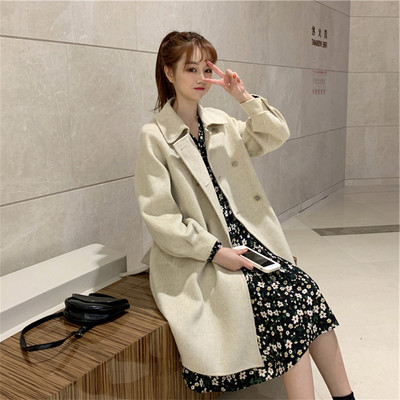 Rudens un ziemas jauns sieviešu Harajuku stila vilnas mētelis vidēja garuma daudzpusīgs High Street džemperis Qm*