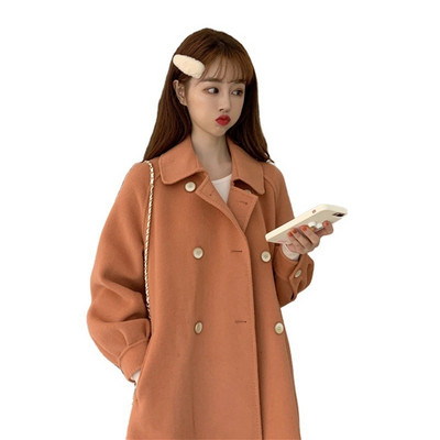 Rudens un ziemas jauns sieviešu Harajuku stila vilnas mētelis vidēja garuma daudzpusīgs High Street džemperis Qm*