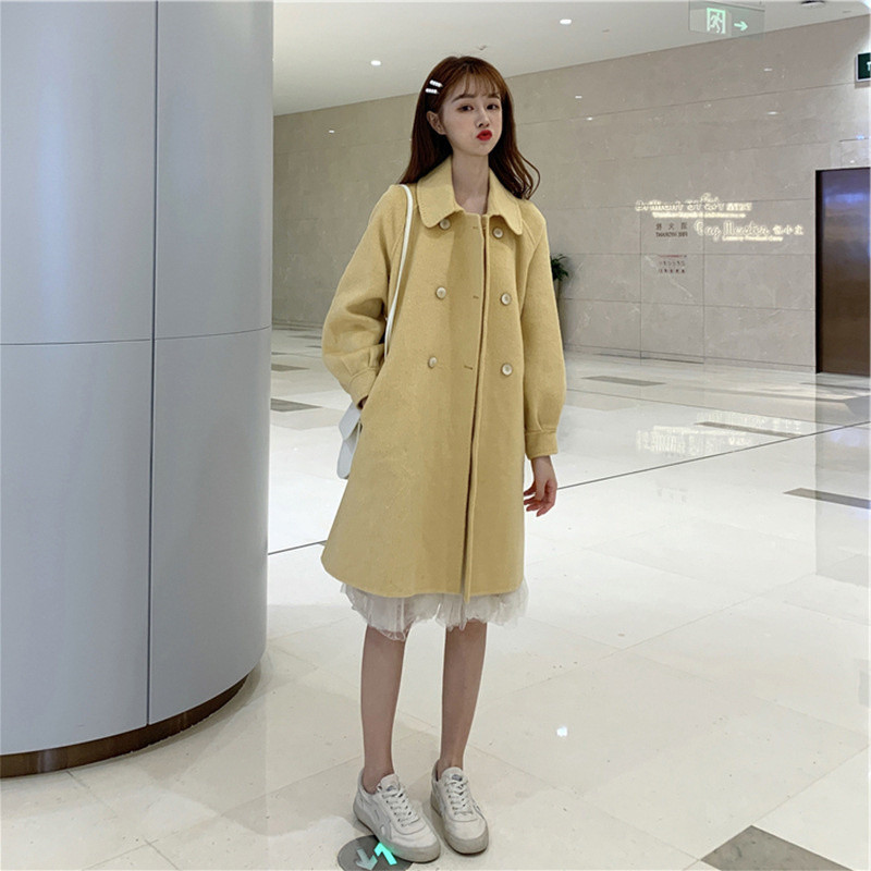 Rudens un ziemas jauns sieviešu Harajuku stila vilnas mētelis vidēja garuma daudzpusīgs High Street džemperis Qm*