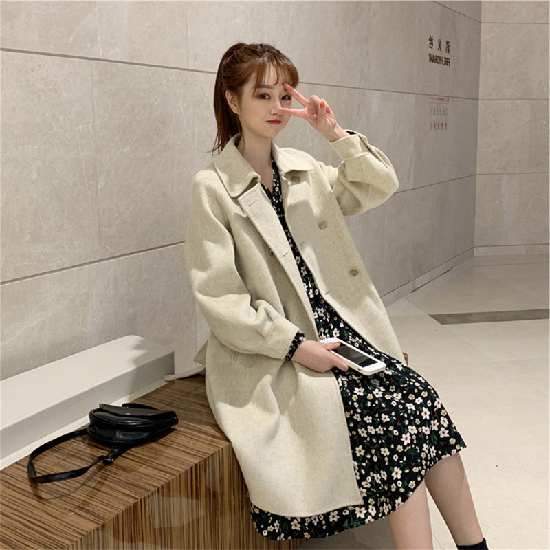 Rudens un ziemas jauns sieviešu Harajuku stila vilnas mētelis vidēja garuma daudzpusīgs High Street džemperis Qm*