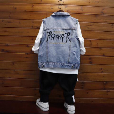 Modna jakna za dječake Jean prsluk Dječja jesenja odjeća za tinejdžere Prsluk s otvorenim ovratnikom Ulični prsluk Hip Hop traper jakna Prsluk