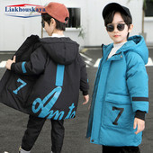 Jachetă de iarnă pentru băieți, 110-160 cm, îmbrăcăminte pentru copii, litera 7 design, haină impermeabilă pentru băiat, cu glugă, pentru copii, haine calde în aer liber