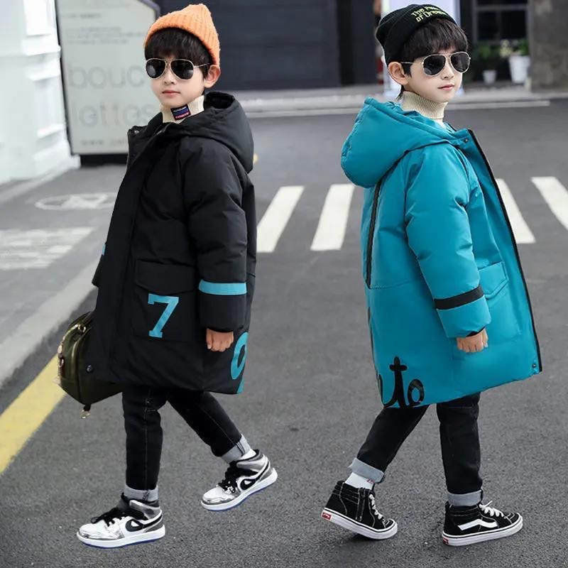 Jachetă de iarnă pentru băieți, 110-160 cm, îmbrăcăminte pentru copii, litera 7 design, haină impermeabilă pentru băiat, cu glugă, pentru copii, haine calde în aer liber