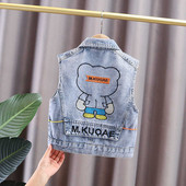 Bebeluş băieţel Haine de toamnă Jachete fără mâneci Vestă Jeans Copii mici Noutate Veste din desene animate Guler răsturnat Vestă de blugi Îmbrăcăminte exterioară subțire