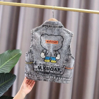 Bebeluş băieţel Haine de toamnă Jachete fără mâneci Vestă Jeans Copii mici Noutate Veste din desene animate Guler răsturnat Vestă de blugi Îmbrăcăminte exterioară subțire