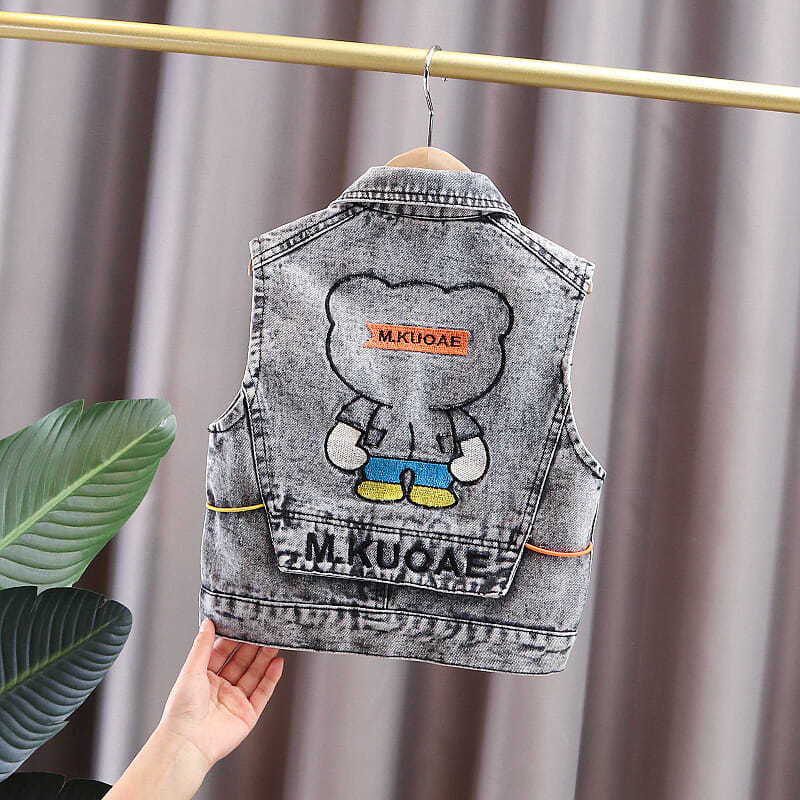 Bebeluş băieţel Haine de toamnă Jachete fără mâneci Vestă Jeans Copii mici Noutate Veste din desene animate Guler răsturnat Vestă de blugi Îmbrăcăminte exterioară subțire