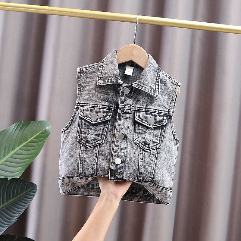 Bebeluş băieţel Haine de toamnă Jachete fără mâneci Vestă Jeans Copii mici Noutate Veste din desene animate Guler răsturnat Vestă de blugi Îmbrăcăminte exterioară subțire