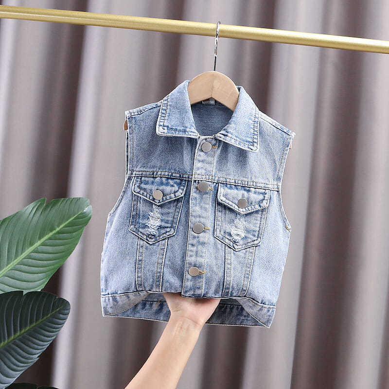 Bebeluş băieţel Haine de toamnă Jachete fără mâneci Vestă Jeans Copii mici Noutate Veste din desene animate Guler răsturnat Vestă de blugi Îmbrăcăminte exterioară subțire