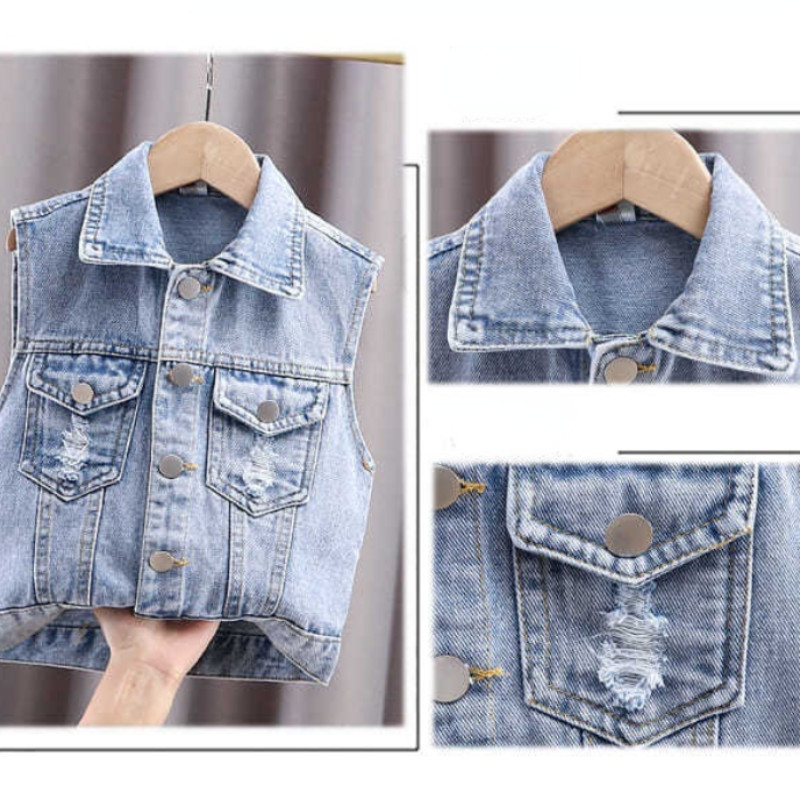 Bebeluş băieţel Haine de toamnă Jachete fără mâneci Vestă Jeans Copii mici Noutate Veste din desene animate Guler răsturnat Vestă de blugi Îmbrăcăminte exterioară subțire