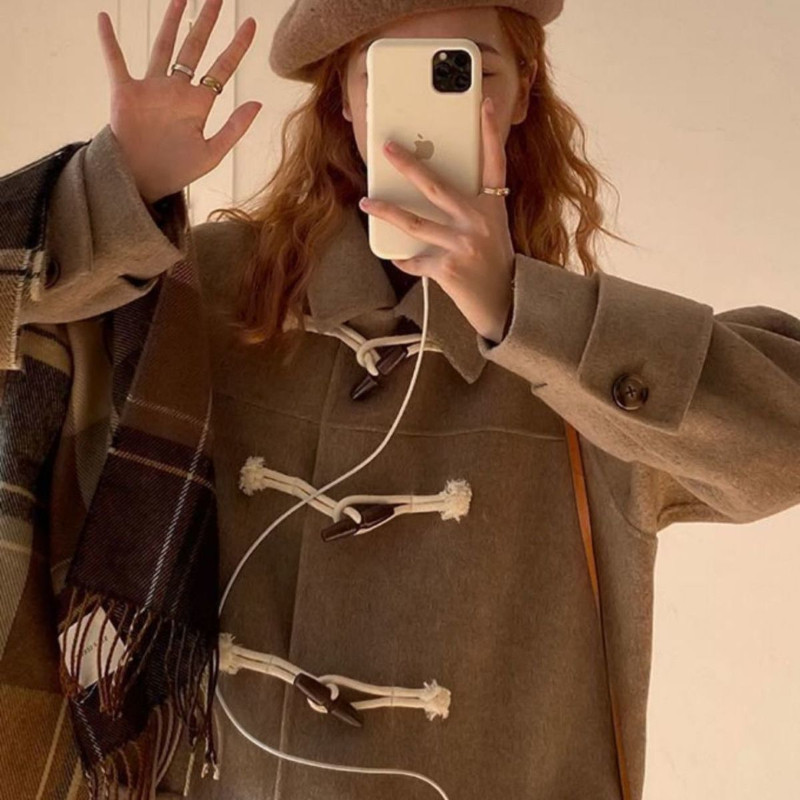 Palton japonez minunat de lână în stil colegiu, de lungime medie, cu cataramă în corn de bou, pentru student JK, haină de iarnă de cămilă 2022, toamnă iarnă nou