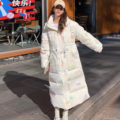 2023. Duge zimske parke s kapuljačom Jakne s printom Prekomjerni pamučno podstavljeni kaputi Sjajna zaštita od vjetra Vodootporna debela ženska gornja odjeća