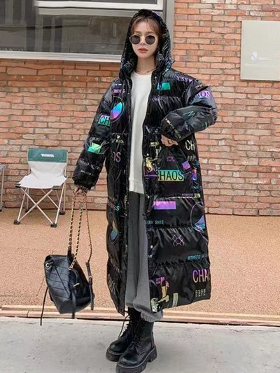 2023. Duge zimske parke s kapuljačom Jakne s printom Prekomjerni pamučno podstavljeni kaputi Sjajna zaštita od vjetra Vodootporna debela ženska gornja odjeća