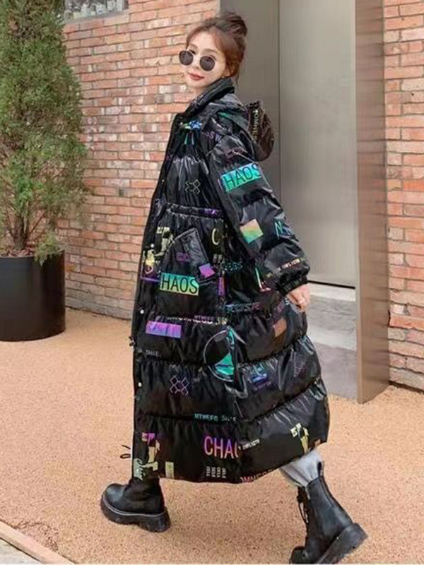 2023. Duge zimske parke s kapuljačom Jakne s printom Prekomjerni pamučno podstavljeni kaputi Sjajna zaštita od vjetra Vodootporna debela ženska gornja odjeća