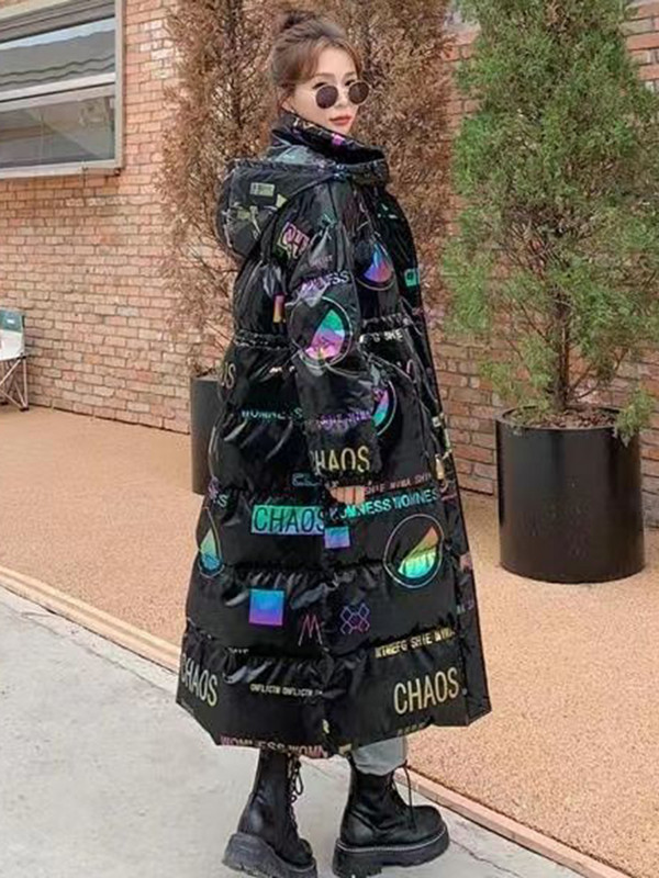 2023. Duge zimske parke s kapuljačom Jakne s printom Prekomjerni pamučno podstavljeni kaputi Sjajna zaštita od vjetra Vodootporna debela ženska gornja odjeća