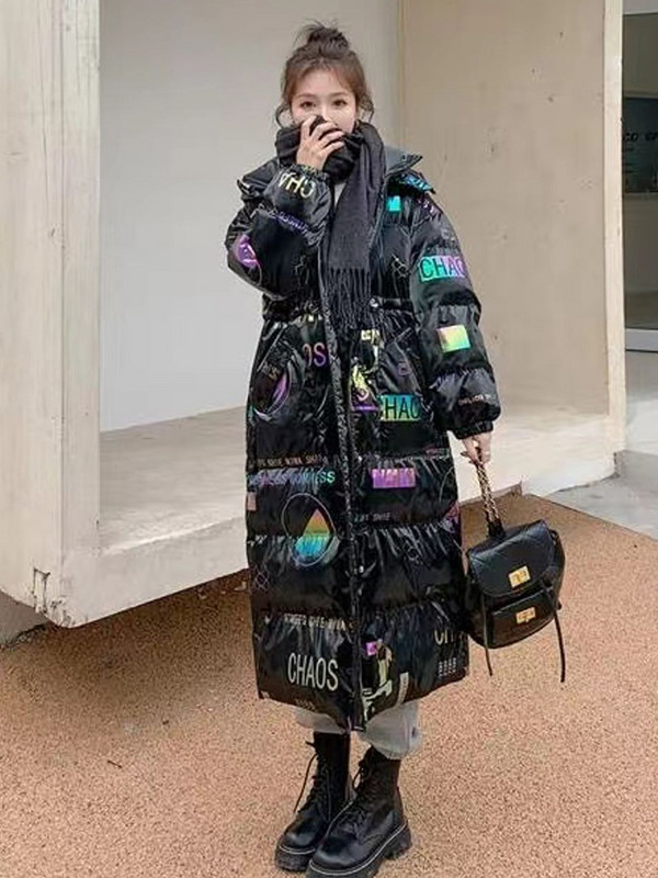 2023. Duge zimske parke s kapuljačom Jakne s printom Prekomjerni pamučno podstavljeni kaputi Sjajna zaštita od vjetra Vodootporna debela ženska gornja odjeća