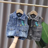 Karikatūra Dinozaurs Veste Bērnu Rudens Apģērbs Novelkams Apkakle Džinsu Veste Toddler Zēns Bērni Pavasara gadījuma kokvilnas hiphopa džinsu veste
