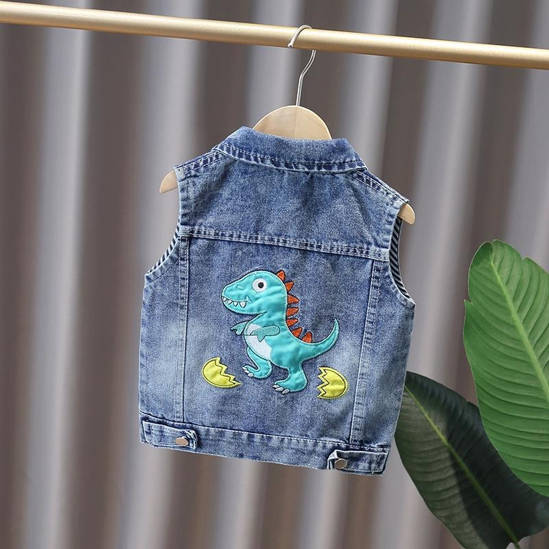 Karikatūra Dinozaurs Veste Bērnu Rudens Apģērbs Novelkams Apkakle Džinsu Veste Toddler Zēns Bērni Pavasara gadījuma kokvilnas hiphopa džinsu veste