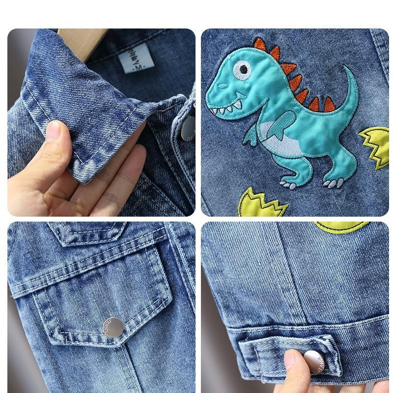Karikatūra Dinozaurs Veste Bērnu Rudens Apģērbs Novelkams Apkakle Džinsu Veste Toddler Zēns Bērni Pavasara gadījuma kokvilnas hiphopa džinsu veste