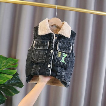 Παιδικό αμάνικο σακάκι γιλέκο μωρό χειμωνιάτικα ρούχα Fleece τζιν γιλέκο για νήπια Κέντημα μόδας κινούμενα σχέδια Casual τζιν γιλέκο