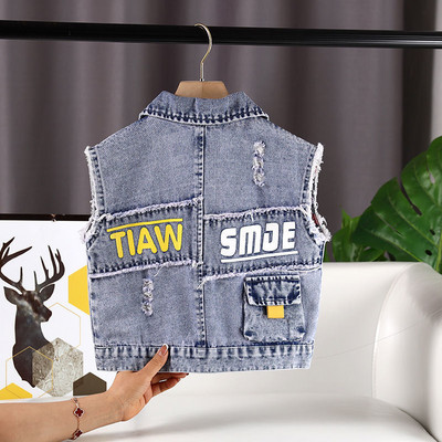 Dječja jakna bez rukava Prsluk Zimska odjeća za bebe Fleece Denim Prsluk za malu djecu Vez Moda Crtić Ležerni Jean Prsluk za dječake