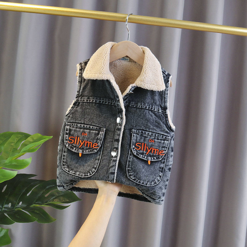 Dječja jakna bez rukava Prsluk Zimska odjeća za bebe Fleece Denim Prsluk za malu djecu Vez Moda Crtić Ležerni Jean Prsluk za dječake