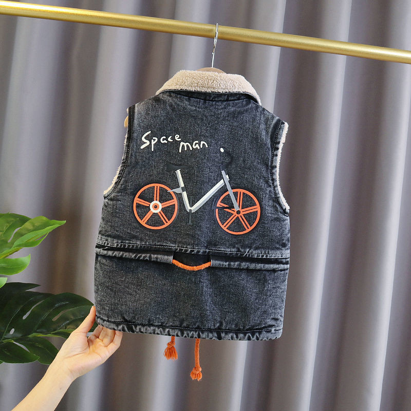 Dječja jakna bez rukava Prsluk Zimska odjeća za bebe Fleece Denim Prsluk za malu djecu Vez Moda Crtić Ležerni Jean Prsluk za dječake