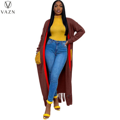 VAZN 2022. Zimski vrhunski pulover od tkanine Jednobojna mlada uredska dama Sweet Open Stitch Punih rukava Ženska uska X-duga gornja odjeća