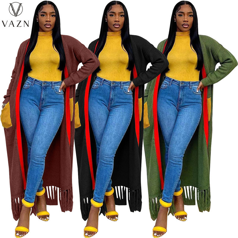 VAZN 2022. Zimski vrhunski pulover od tkanine Jednobojna mlada uredska dama Sweet Open Stitch Punih rukava Ženska uska X-duga gornja odjeća