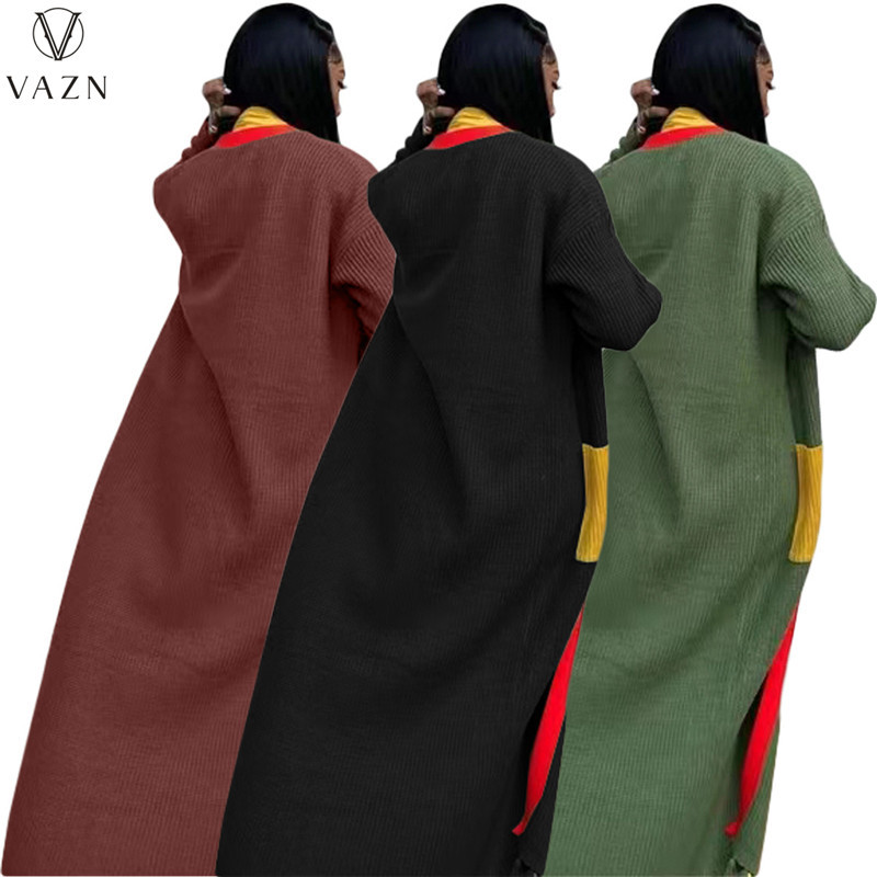 VAZN 2022. Zimski vrhunski pulover od tkanine Jednobojna mlada uredska dama Sweet Open Stitch Punih rukava Ženska uska X-duga gornja odjeća