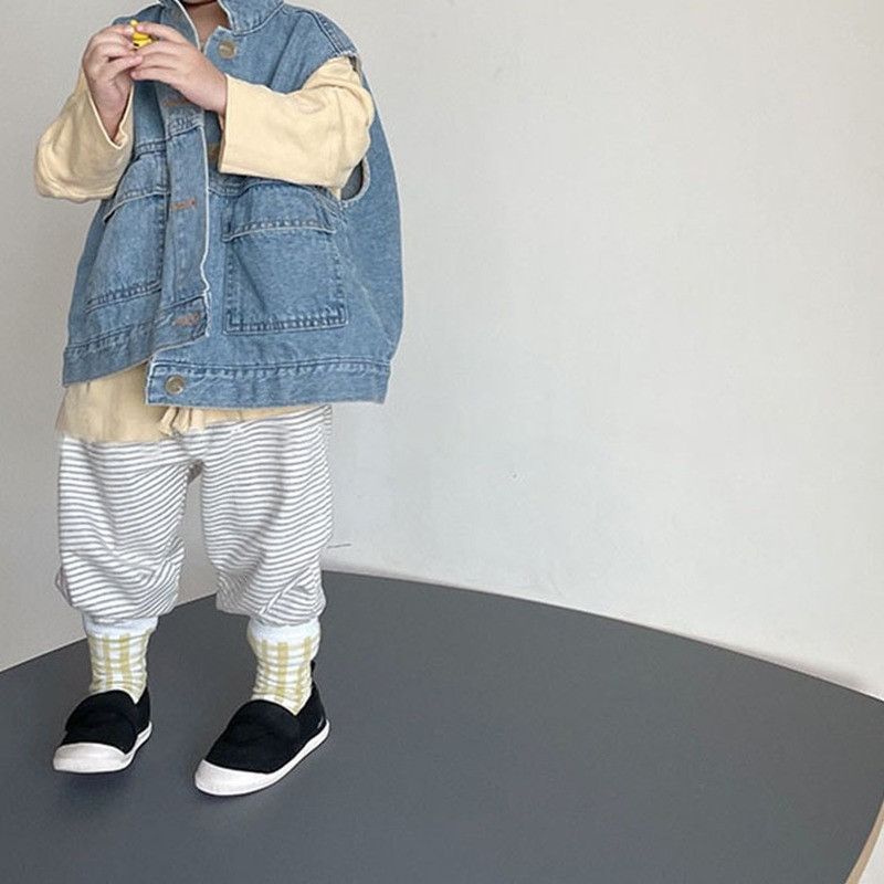 Vaikiški pavasariniai rudeniniai drabužiai berniukams Skalbti medvilniniai džinsiniai paltai mergaičių vintažiniai viršutiniai drabužiai be rankovių
