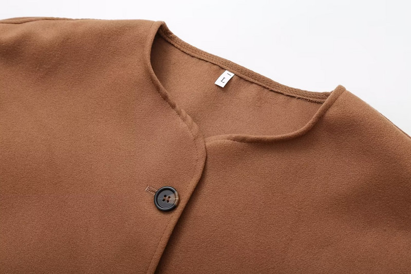 Eșarfă la modă nouă, guler, haină scurtă de lână, jachetă vintage cu mânecă lungă, ocazională, îmbrăcăminte exterioară pentru femei Topuri șic