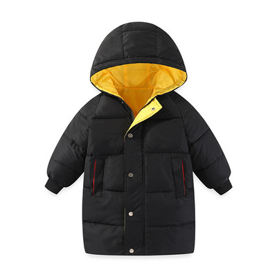 Nova zimska jakna za dječake iz 2023., jednobojna jakna srednje dužine, pamučna vjetrovka s kapuljačom za zaštitu od hladnoće za 3-10 godina