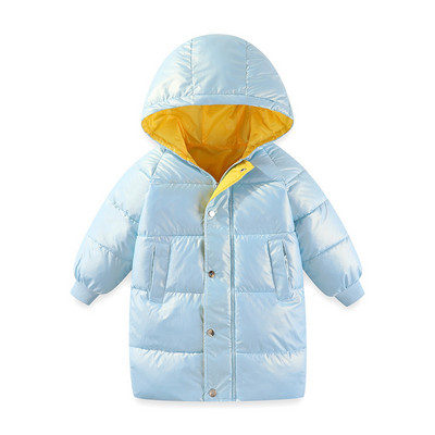 Nova zimska jakna za dječake iz 2023., jednobojna jakna srednje dužine, pamučna vjetrovka s kapuljačom za zaštitu od hladnoće za 3-10 godina