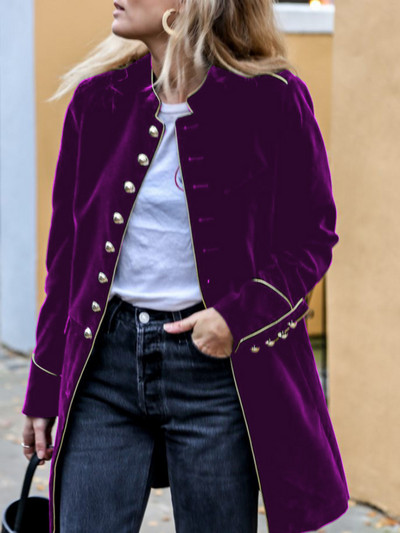 Jachetă nouă de toamnă pentru femei, cu gât în picioare, cu mâneci lungi, elegantă, din catifea, cu mai mulți nasturi, trenci pentru femei