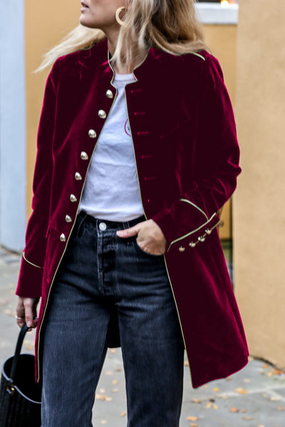 Jachetă nouă de toamnă pentru femei, cu gât în picioare, cu mâneci lungi, elegantă, din catifea, cu mai mulți nasturi, trenci pentru femei