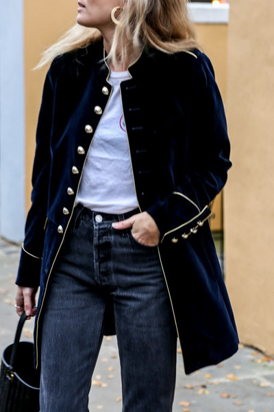 Jachetă nouă de toamnă pentru femei, cu gât în picioare, cu mâneci lungi, elegantă, din catifea, cu mai mulți nasturi, trenci pentru femei