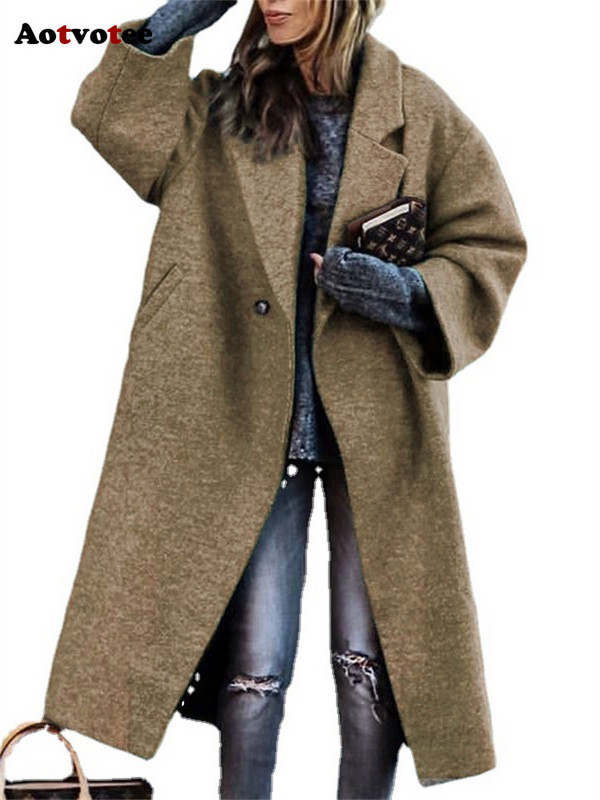 Aotvotee jednobojna vunena jakna za žene jesen-zima 2023. Nova labava spuštena ovratnica s dugim rukavima u boji, ležerna jakna na kopčanje