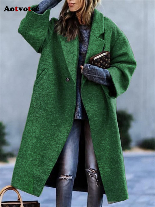 Aotvotee jednobojna vunena jakna za žene jesen-zima 2023. Nova labava spuštena ovratnica s dugim rukavima u boji, ležerna jakna na kopčanje