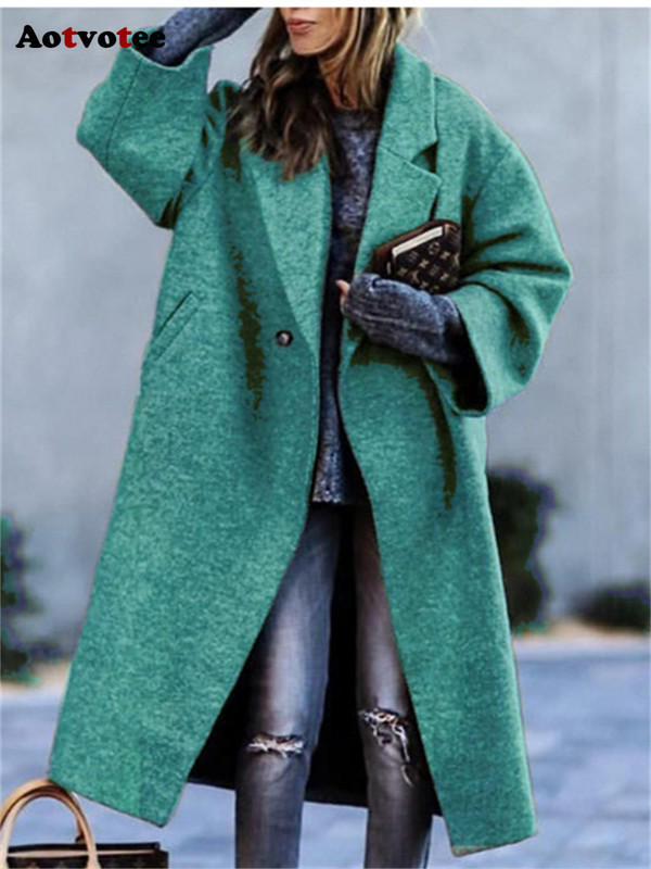 Aotvotee jednobojna vunena jakna za žene jesen-zima 2023. Nova labava spuštena ovratnica s dugim rukavima u boji, ležerna jakna na kopčanje