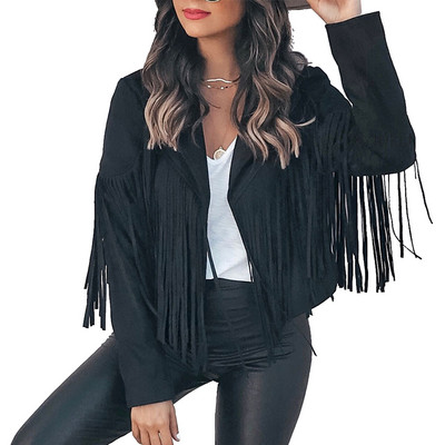 Cardigan din catifea cu ciucuri din piele de căprioară cu franjuri, elegantă, pentru femei