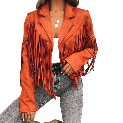 Cardigan din catifea cu ciucuri din piele de căprioară cu franjuri, elegantă, pentru femei