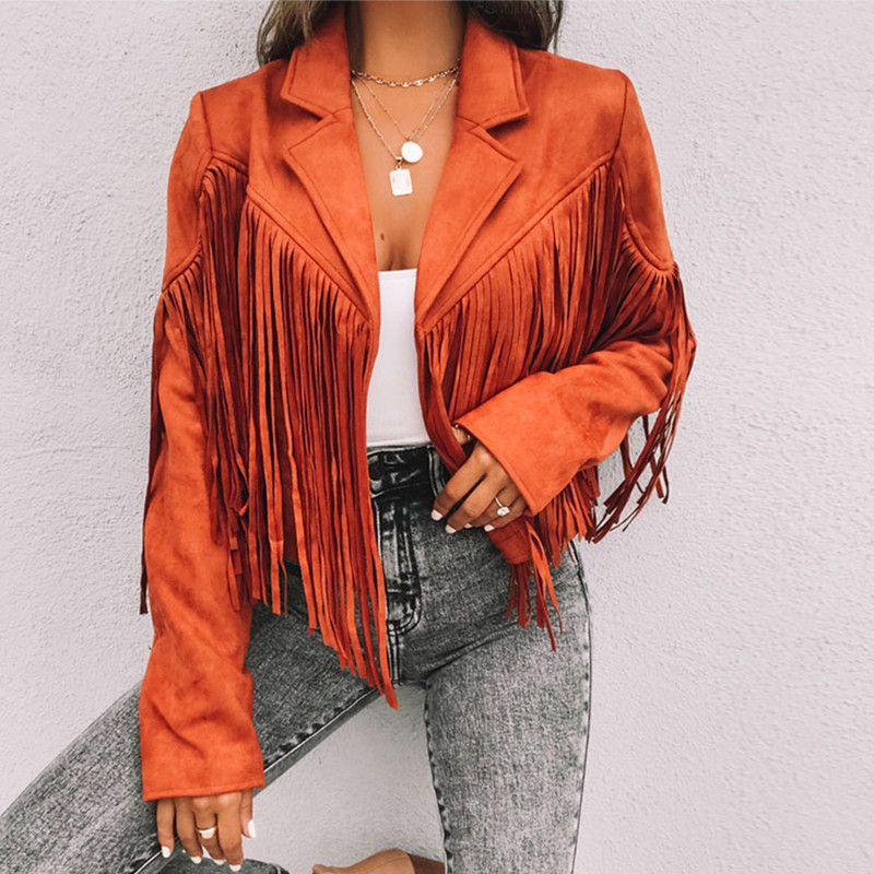 Cardigan din catifea cu ciucuri din piele de căprioară cu franjuri, elegantă, pentru femei