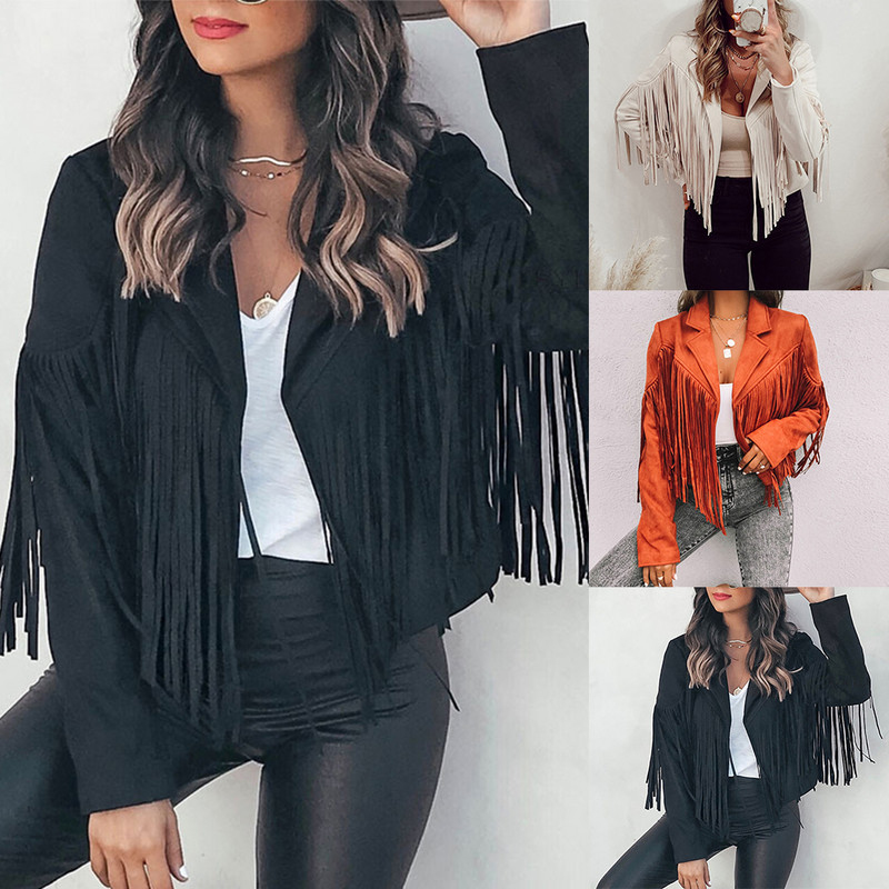 Cardigan din catifea cu ciucuri din piele de căprioară cu franjuri, elegantă, pentru femei