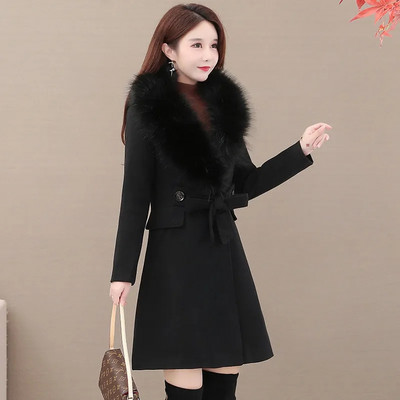 Novi zimski vuneni kaput za žene 2023. Krzneni ovratnik Ženske modne jakne od mješavine vune Ženske vjetrovke Gornja odjeća Mujer kaput