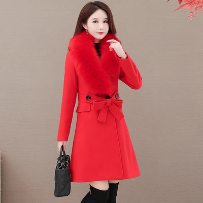 Novi zimski vuneni kaput za žene 2023. Krzneni ovratnik Ženske modne jakne od mješavine vune Ženske vjetrovke Gornja odjeća Mujer kaput